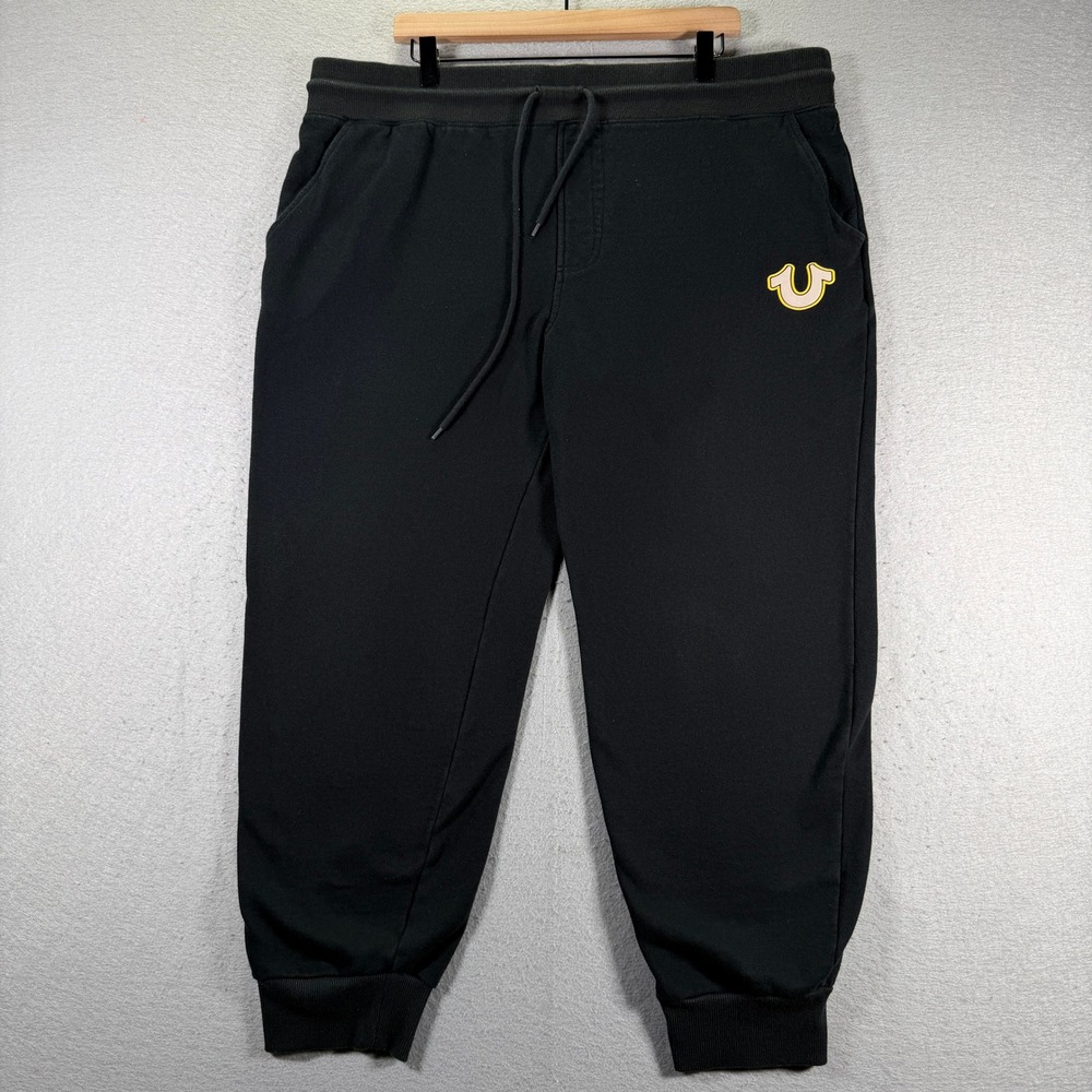 True Religion Mens Black Logo Waistband Joggers Pants XXL Desert Mirage Comfort